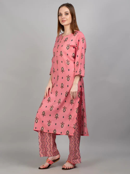 Rooh Pink Geometric Kurta Set with Dupatta