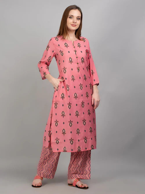 Rooh Pink Geometric Kurta Set with Dupatta