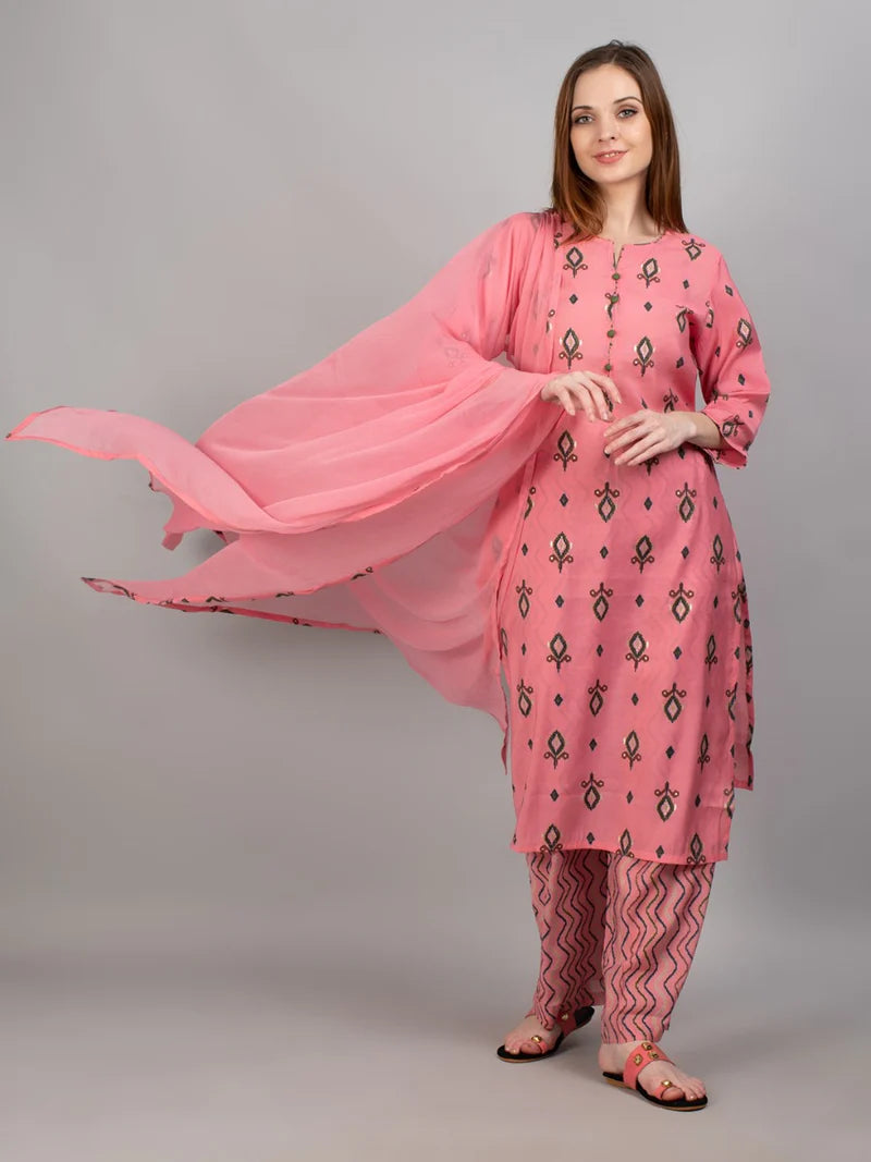 Rooh Pink Geometric Kurta Set with Dupatta