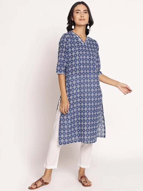 Aadhya Indigo Ornamental Cotton Kurta