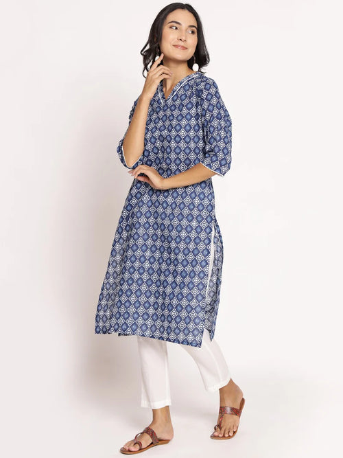 Aadhya Indigo Ornamental Cotton Kurta