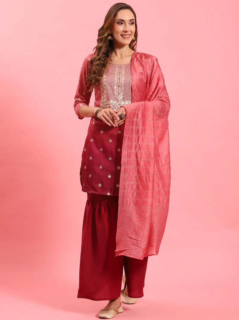 Nayra Pink Ornamental Kurta Sharara Set