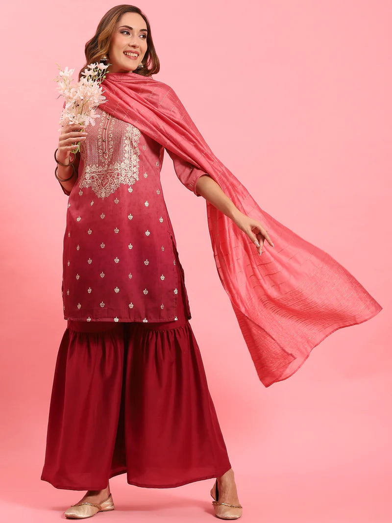 Nayra Pink Ornamental Kurta Sharara Set