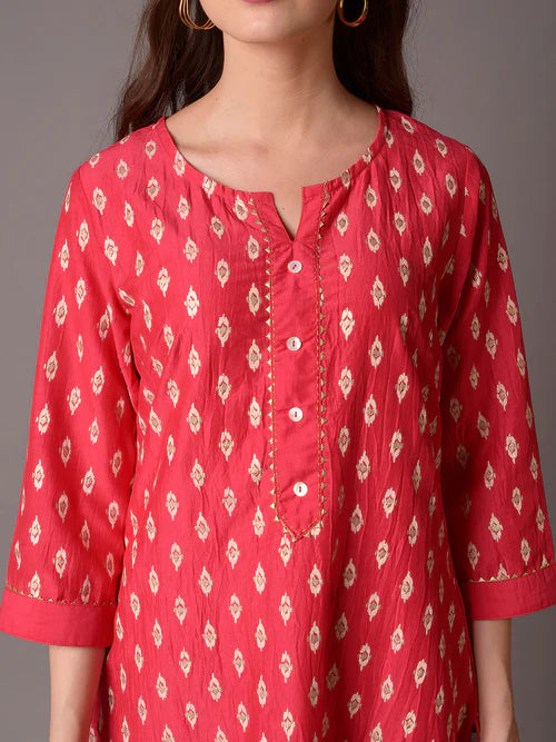 Fuchsia Ornamental Printed Kurta with Trouser Set