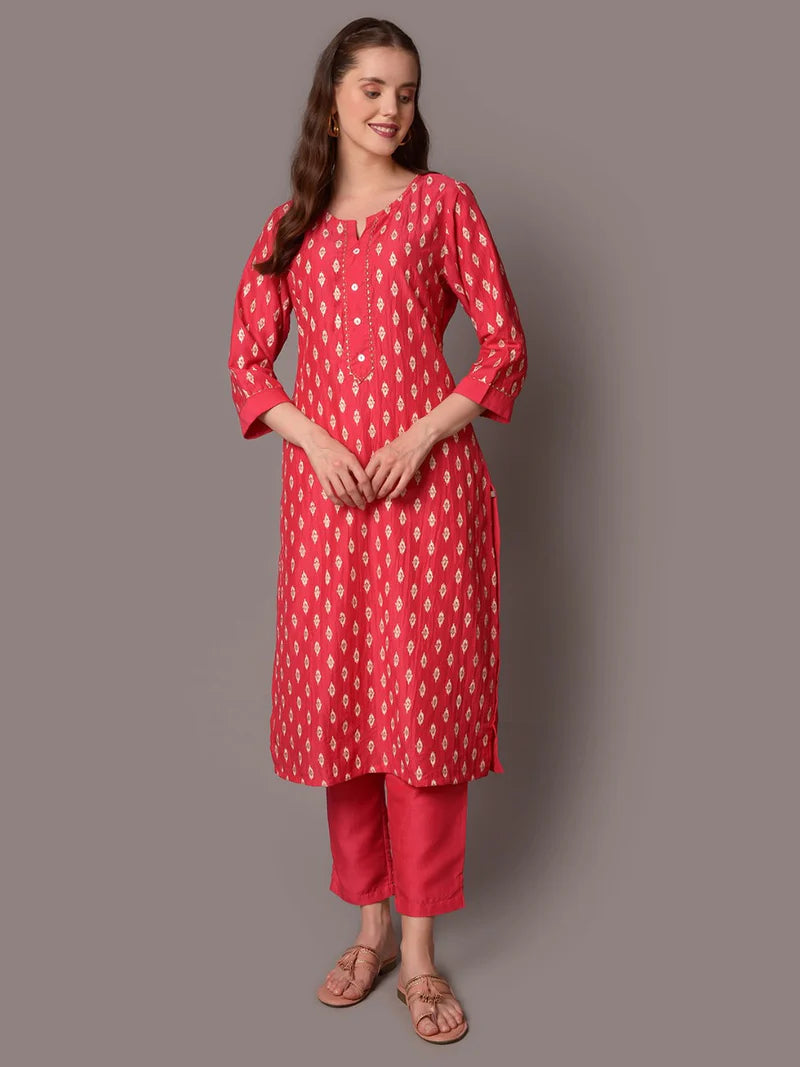 Fuchsia Ornamental Printed Kurta with Trouser Set