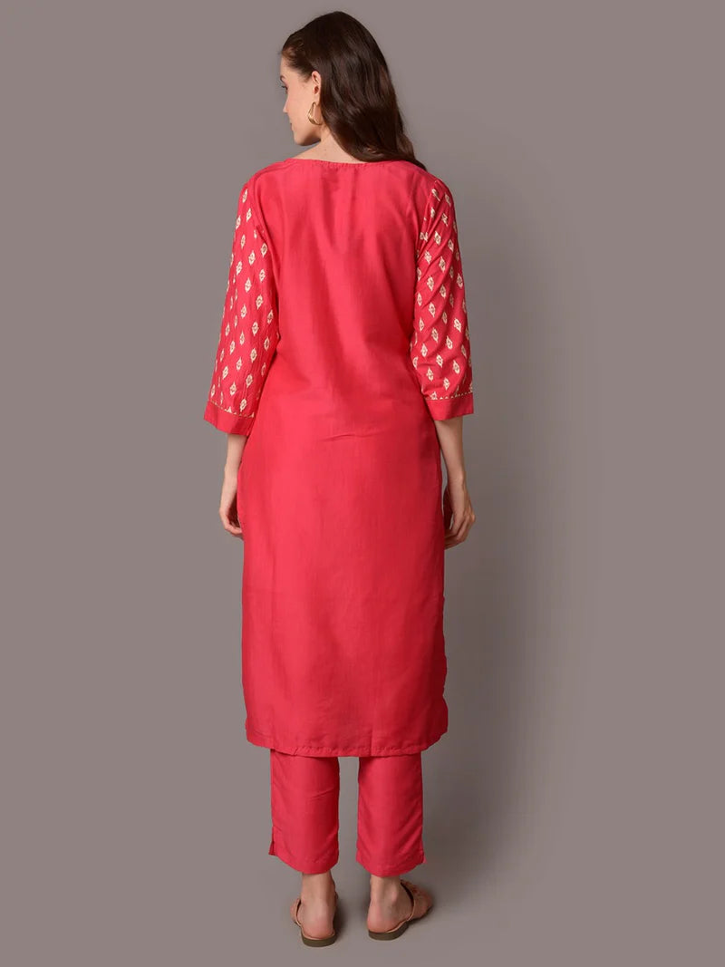 Fuchsia Ornamental Printed Kurta with Trouser Set