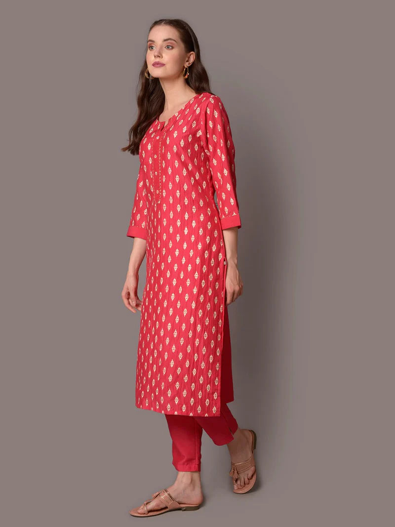 Fuchsia Ornamental Printed Kurta with Trouser Set