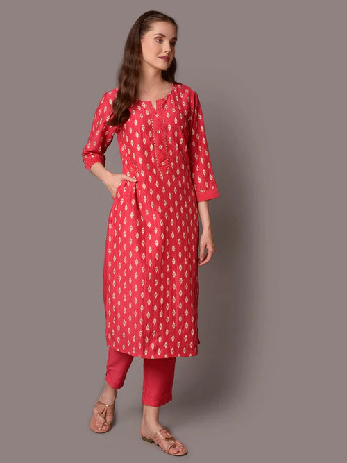 Fuchsia Ornamental Printed Kurta with Trouser Set