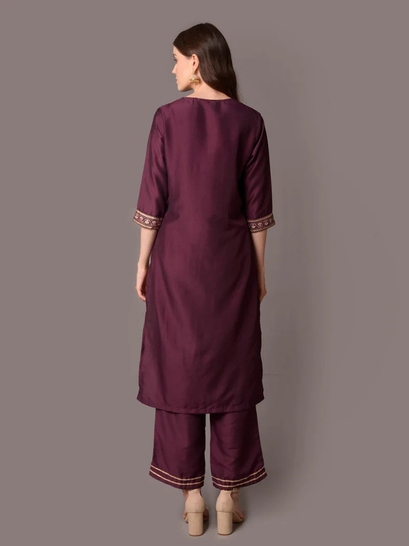 Purple Ornamental Print Kurta with Comfort Pants