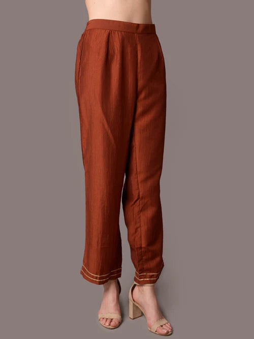 Rust Ornamental Printed Kurta with Comfort Pants