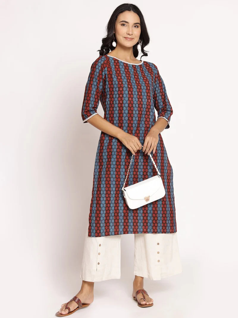 Meera Indigo Striped Cotton Kurta