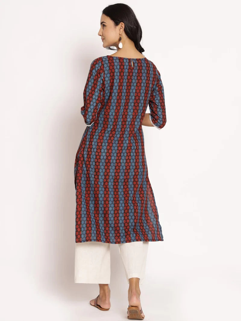 Meera Indigo Striped Cotton Kurta