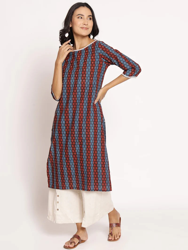 Meera Indigo Striped Cotton Kurta