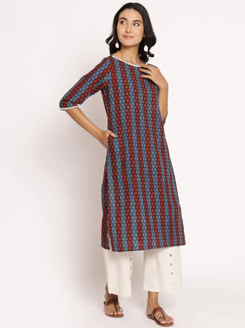 Meera Indigo Striped Cotton Kurta