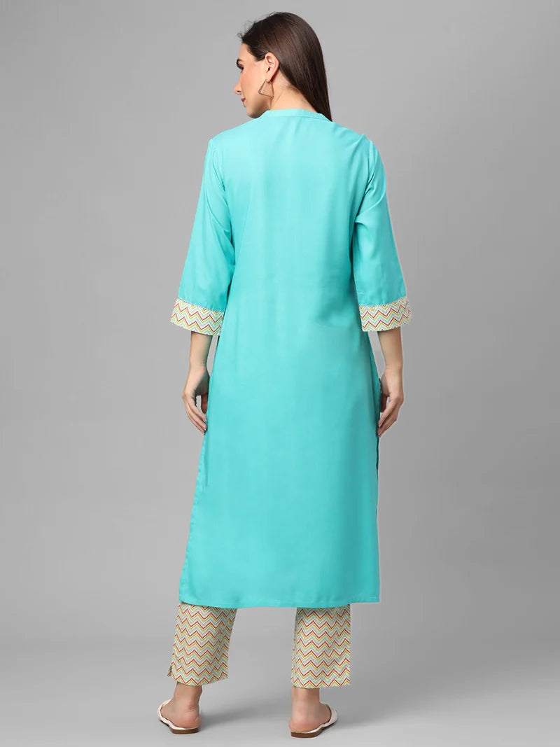 Sky Blue Solid Kurta with Trouser Set