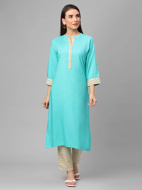 Sky Blue Solid Kurta with Trouser Set