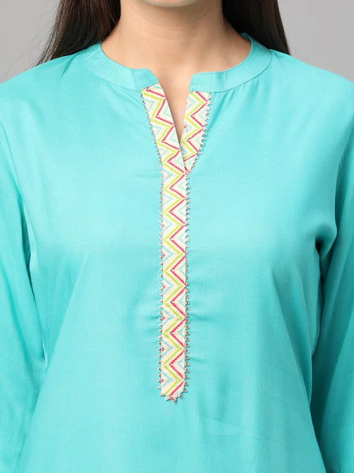 Sky Blue Solid Kurta with Trouser Set