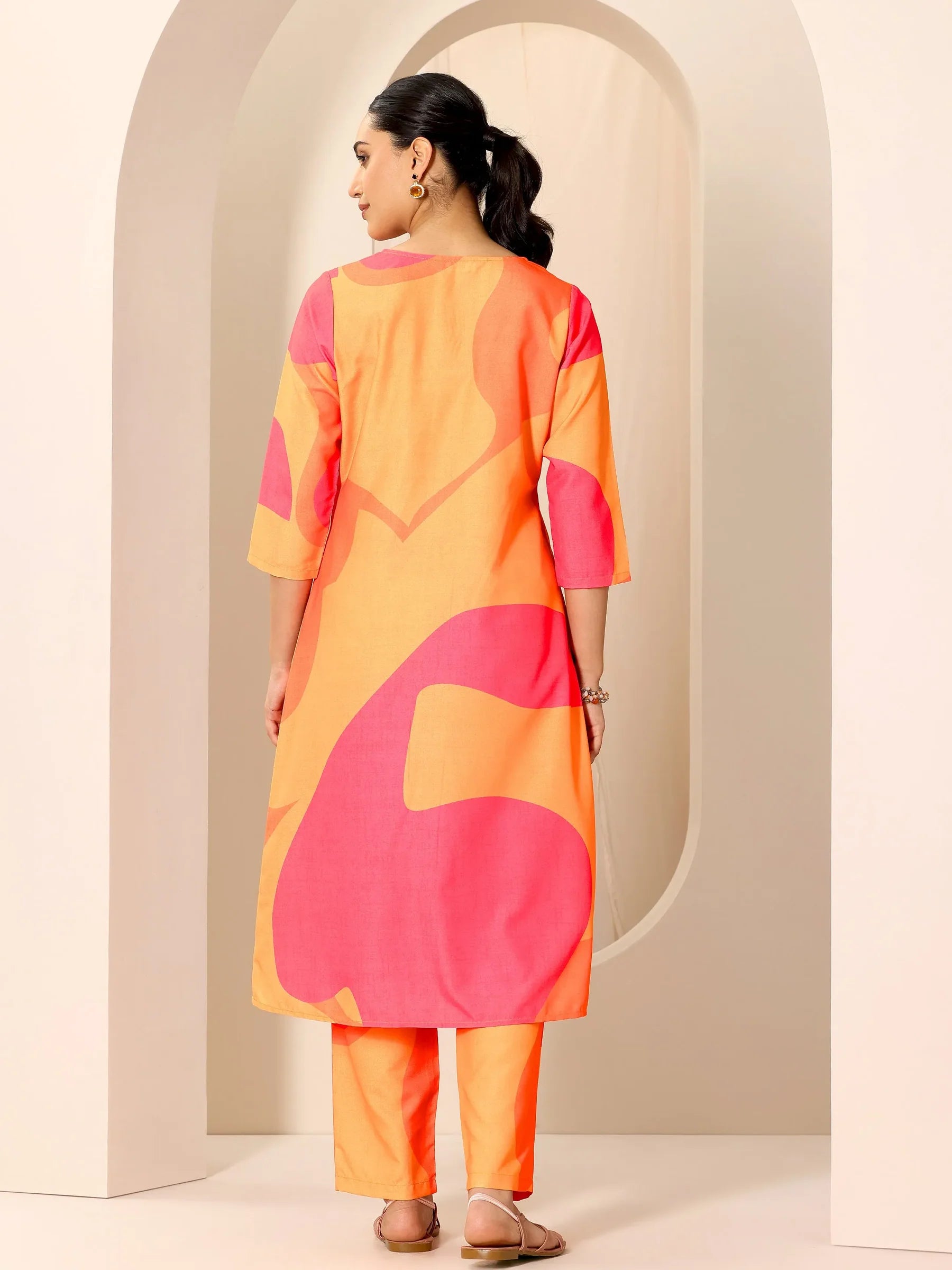 Nayra Orange-Pink Printed Kurta Set