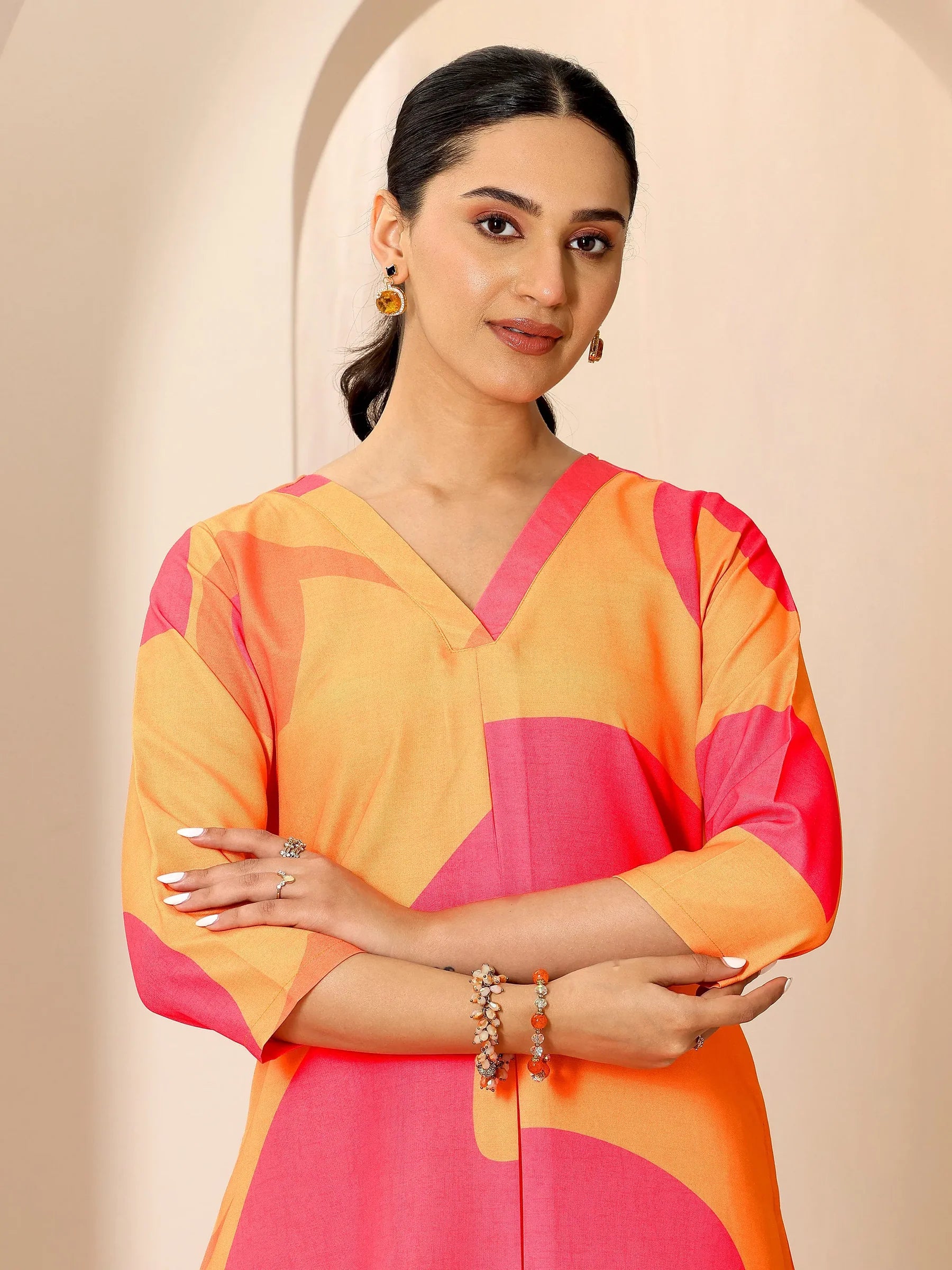 Nayra Orange-Pink Printed Kurta Set