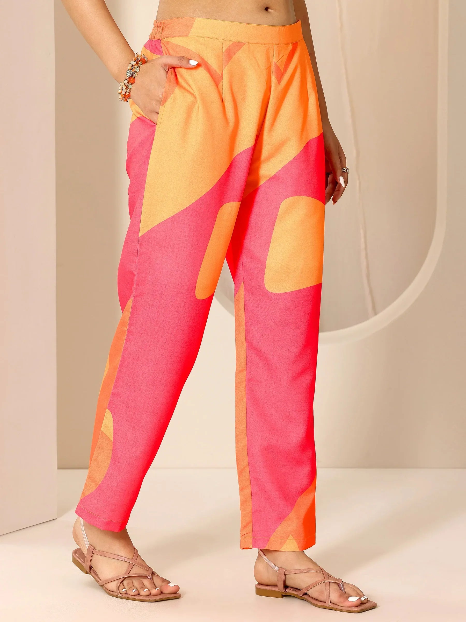 Nayra Orange-Pink Printed Kurta Set