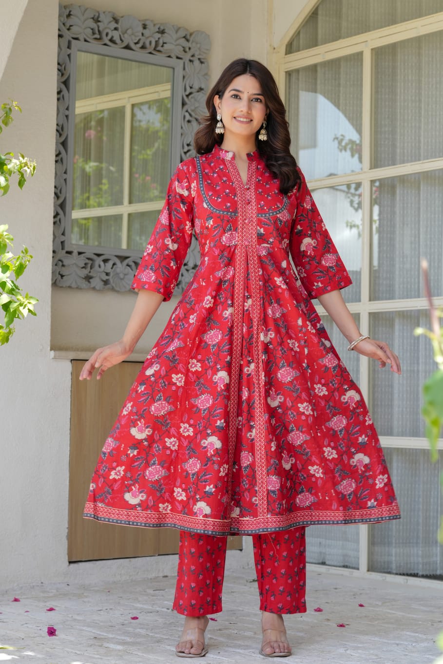 Cotton Red Anarkali 3PC Set ❤️✨