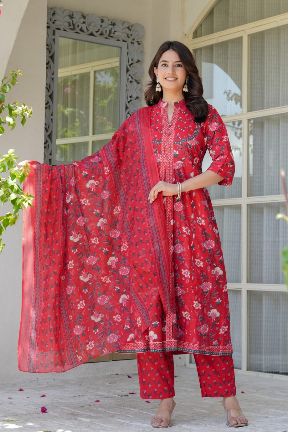 Cotton Red Anarkali 3PC Set ❤️✨