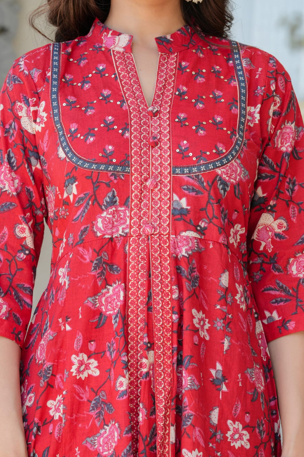 Cotton Red Anarkali 3PC Set ❤️✨