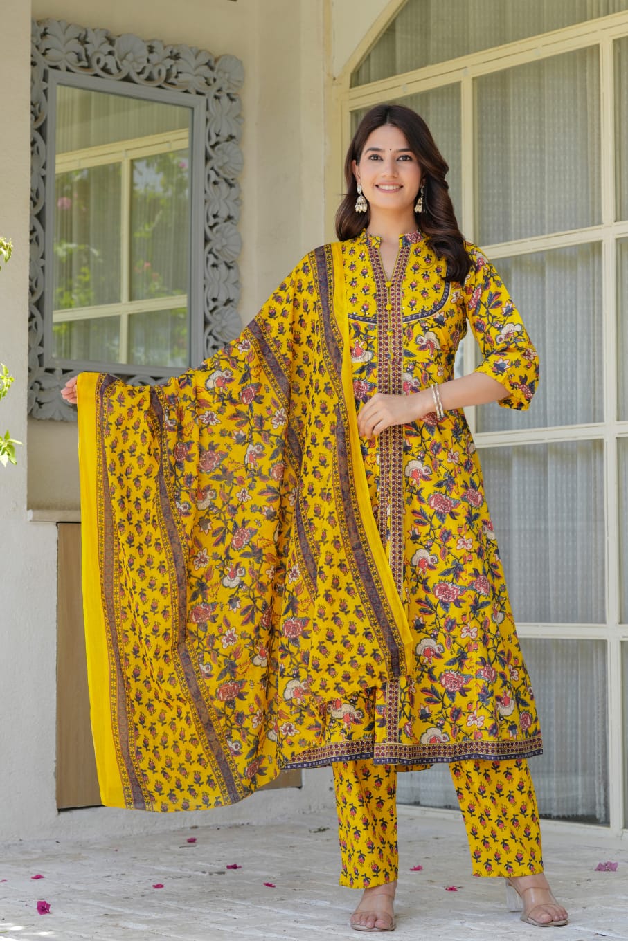 Cotton Yellow Anarkali 3PC Set 💛✨