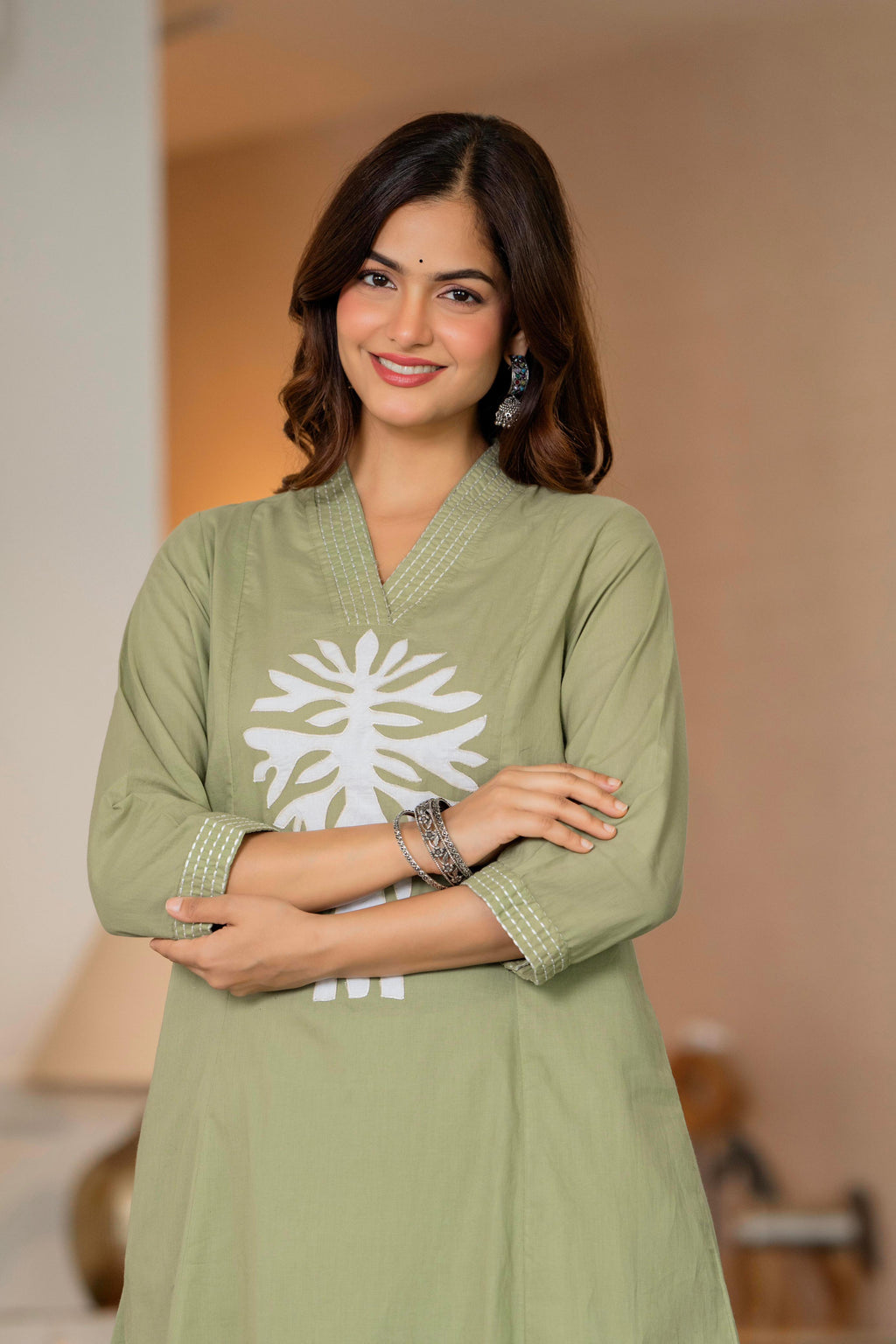 Noorani Cotton Appliqué Kurta Set 🌸