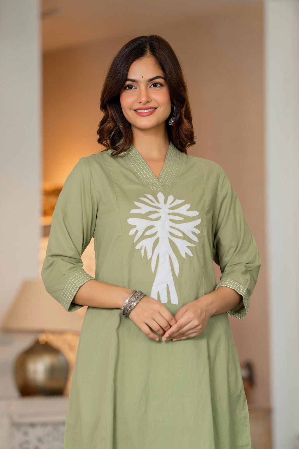 Noorani Cotton Appliqué Kurta Set 🌸