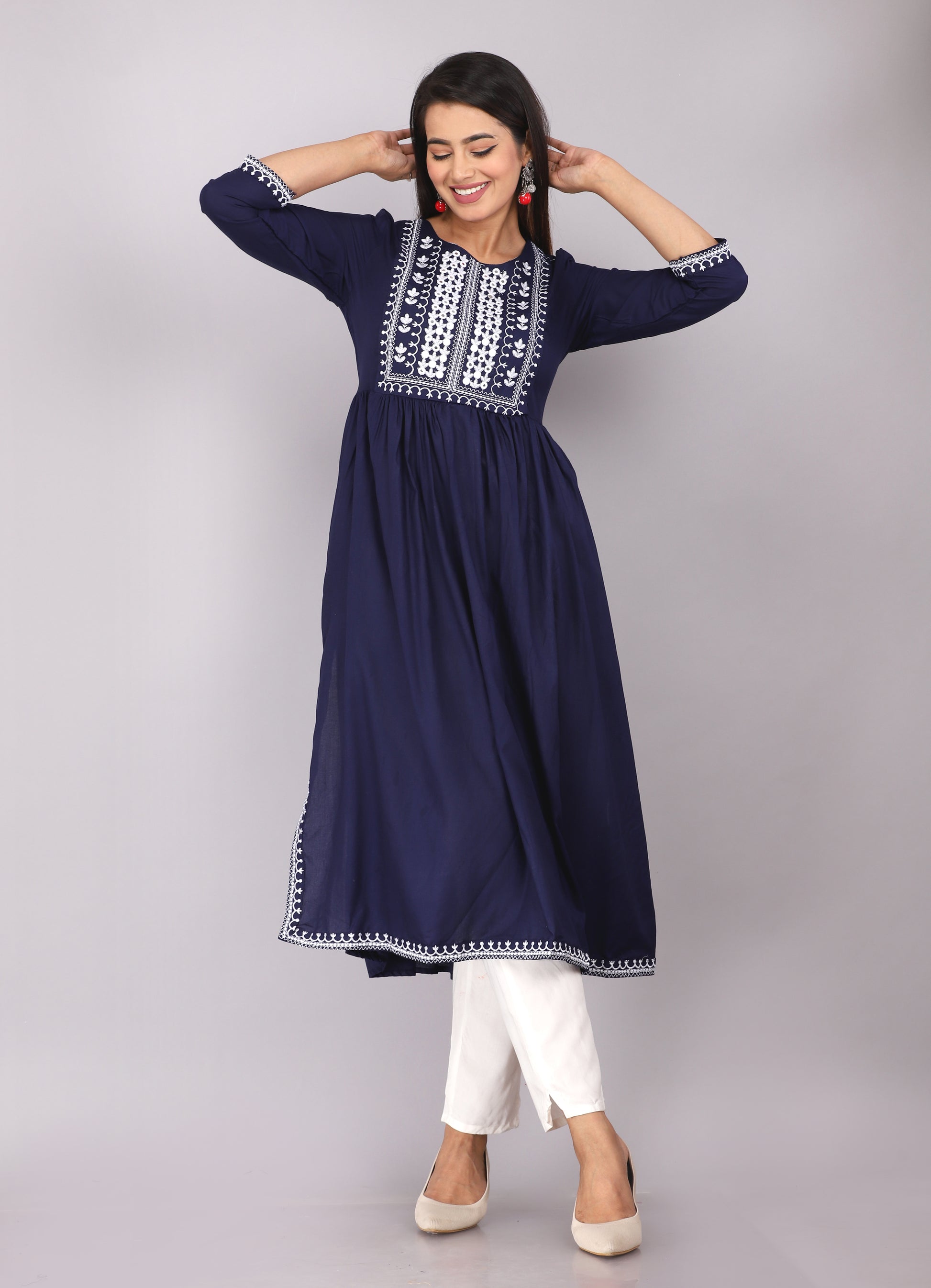 Aarika Blue Cotton Nyra Cut Kurta