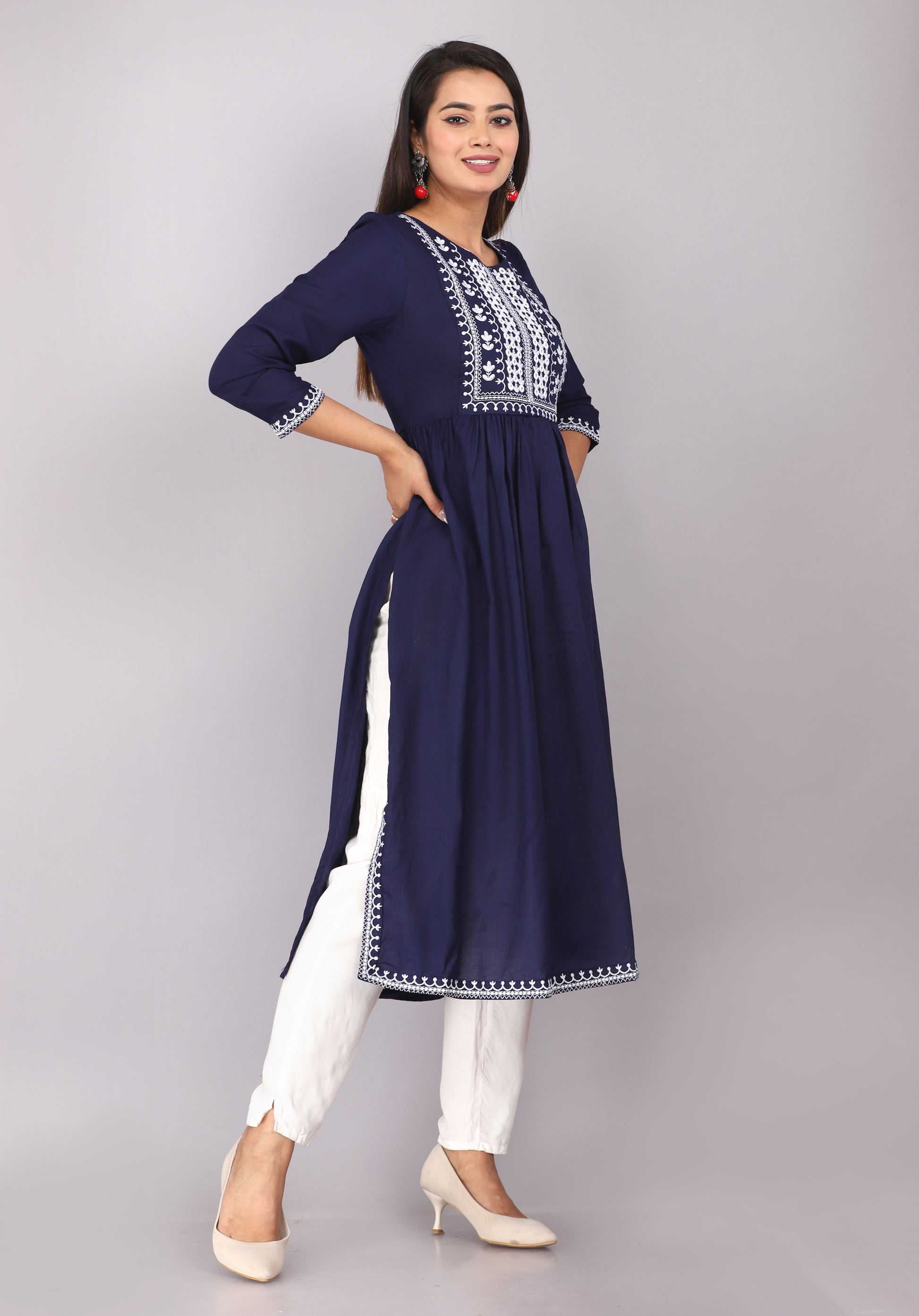 Aarika Blue Cotton Nyra Cut Kurta