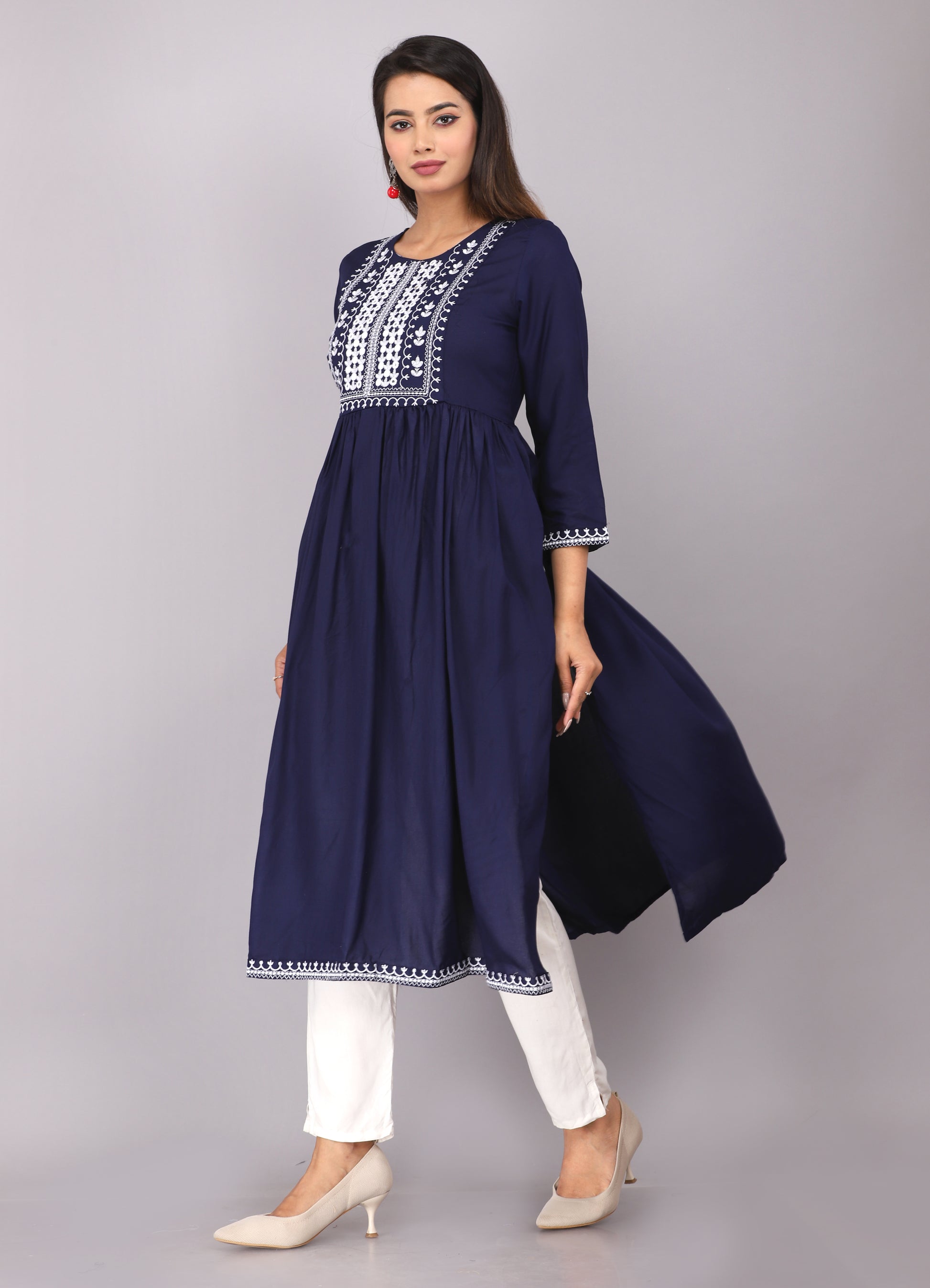 Aarika Blue Cotton Nyra Cut Kurta