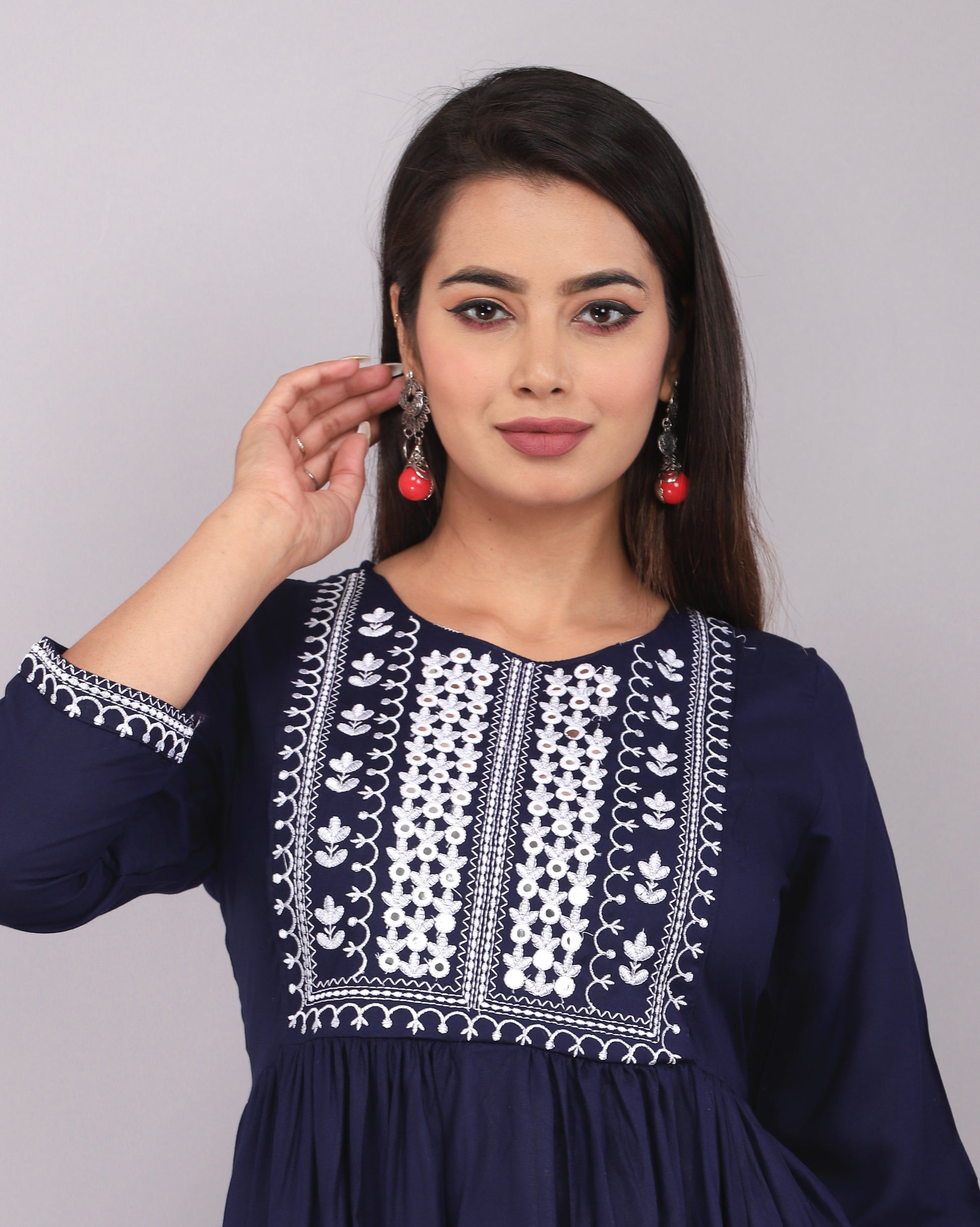 Aarika Blue Cotton Nyra Cut Kurta