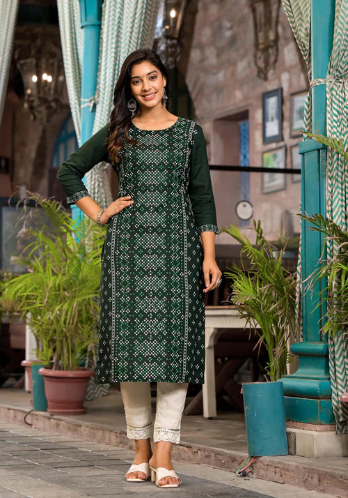 Aarvi Green Ethnic Motif Rayon Kurta