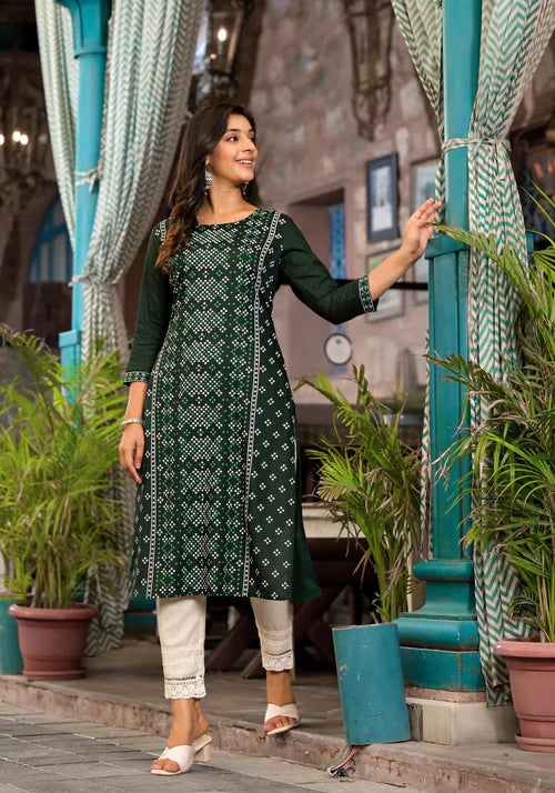 Aarvi Green Ethnic Motif Rayon Kurta