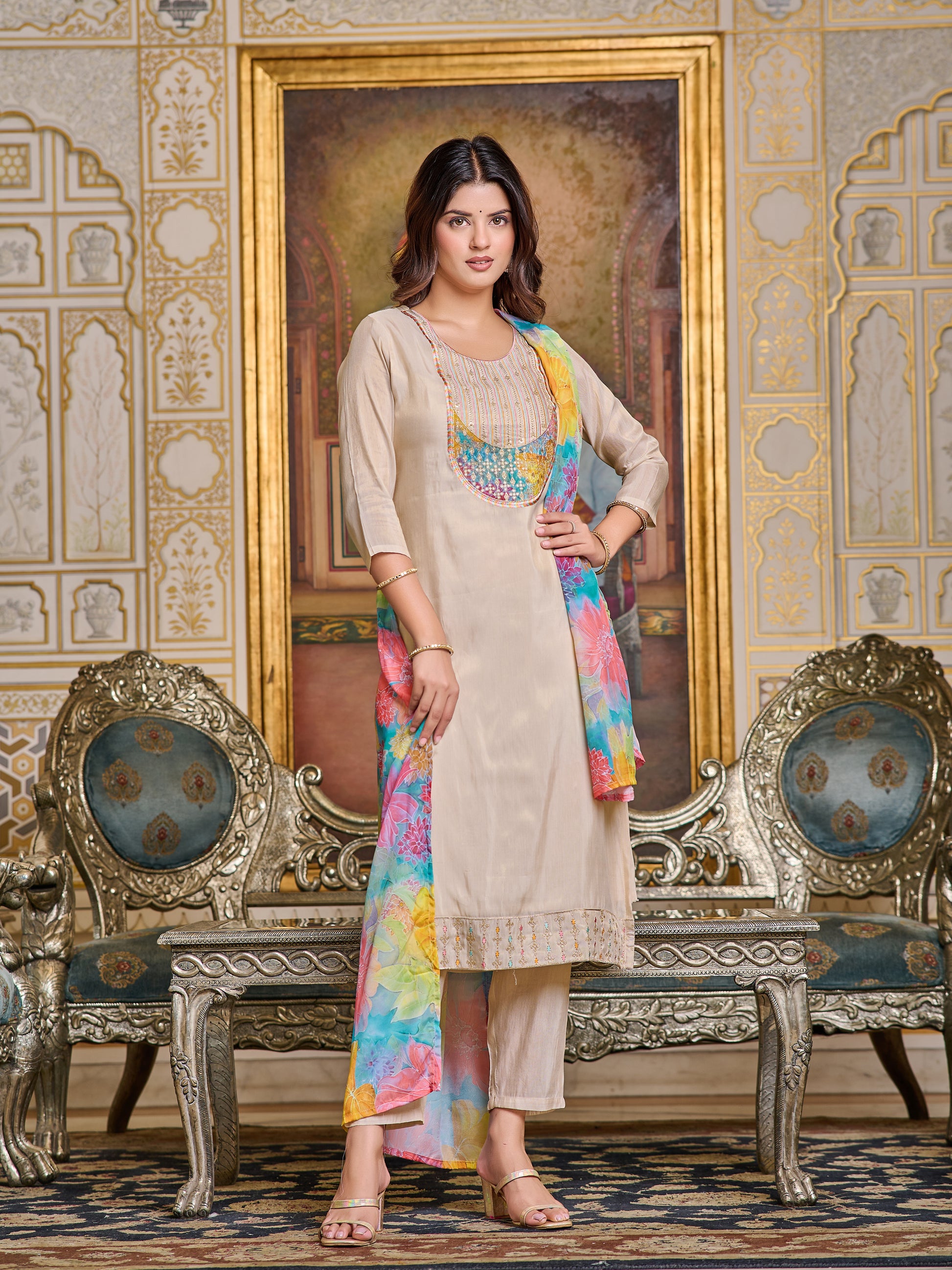 Simar Embroidered Kurti Set with Pant & Dupatta
