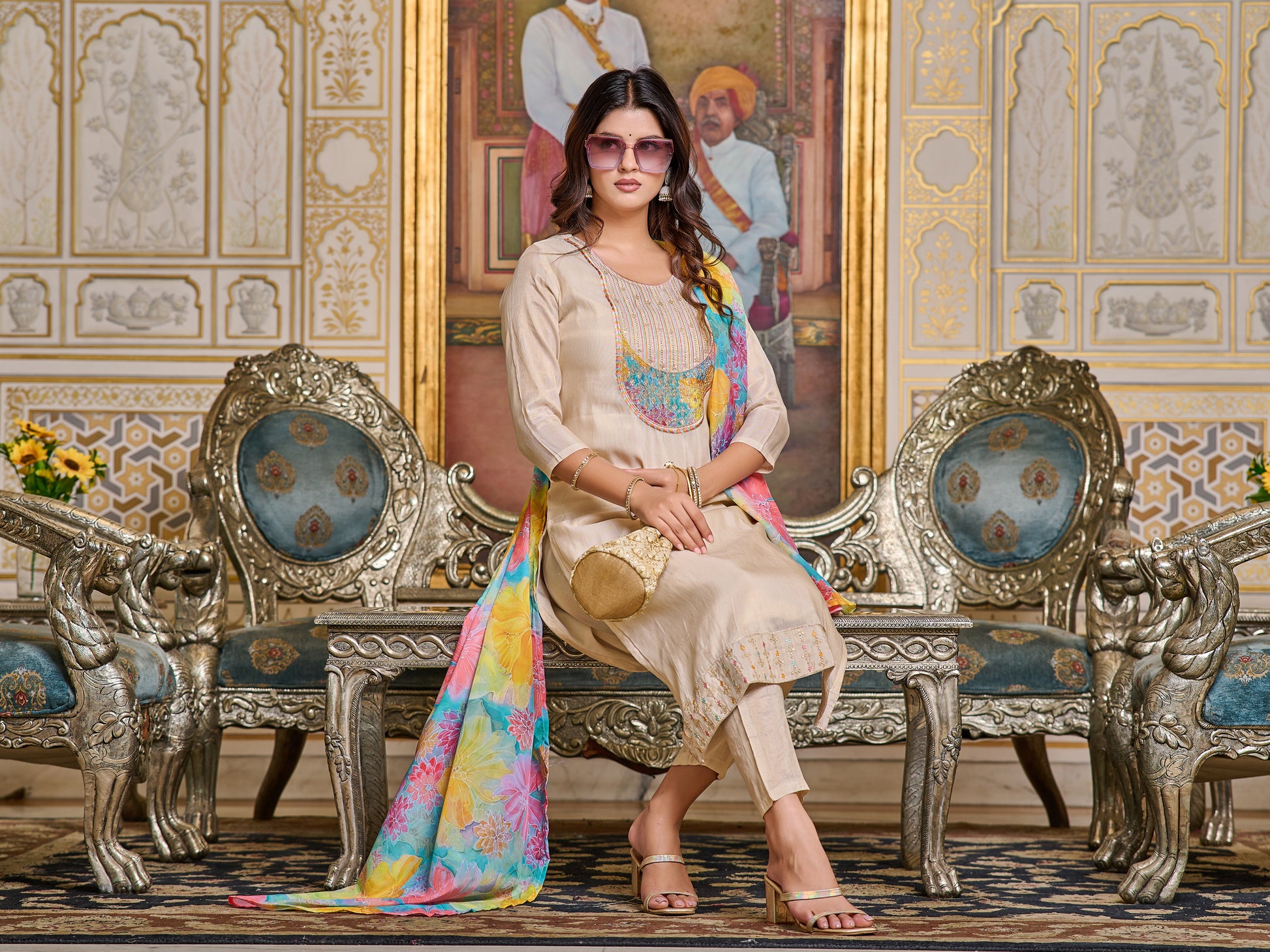 Simar Embroidered Kurti Set with Pant & Dupatta