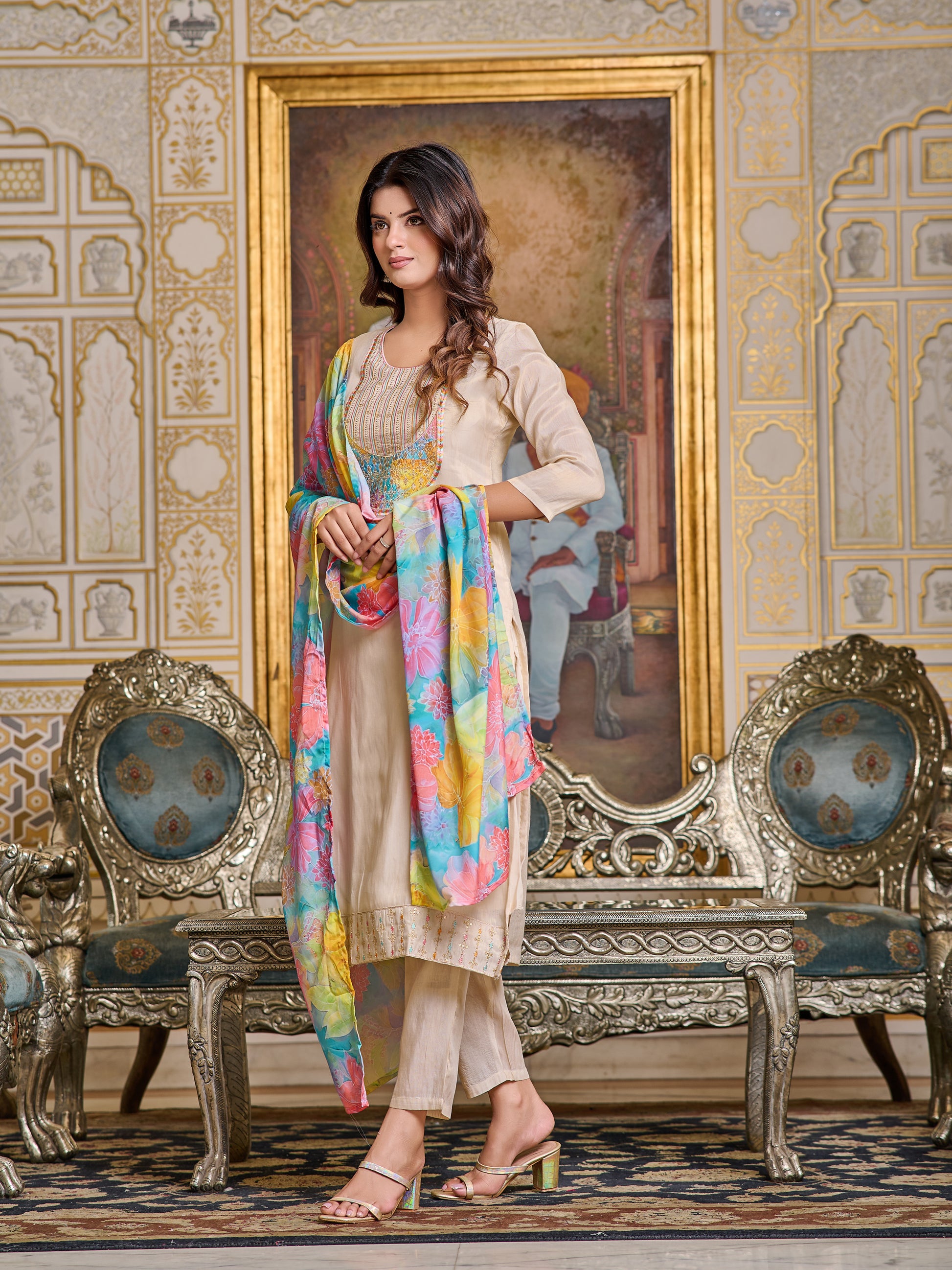 Simar Embroidered Kurti Set with Pant & Dupatta