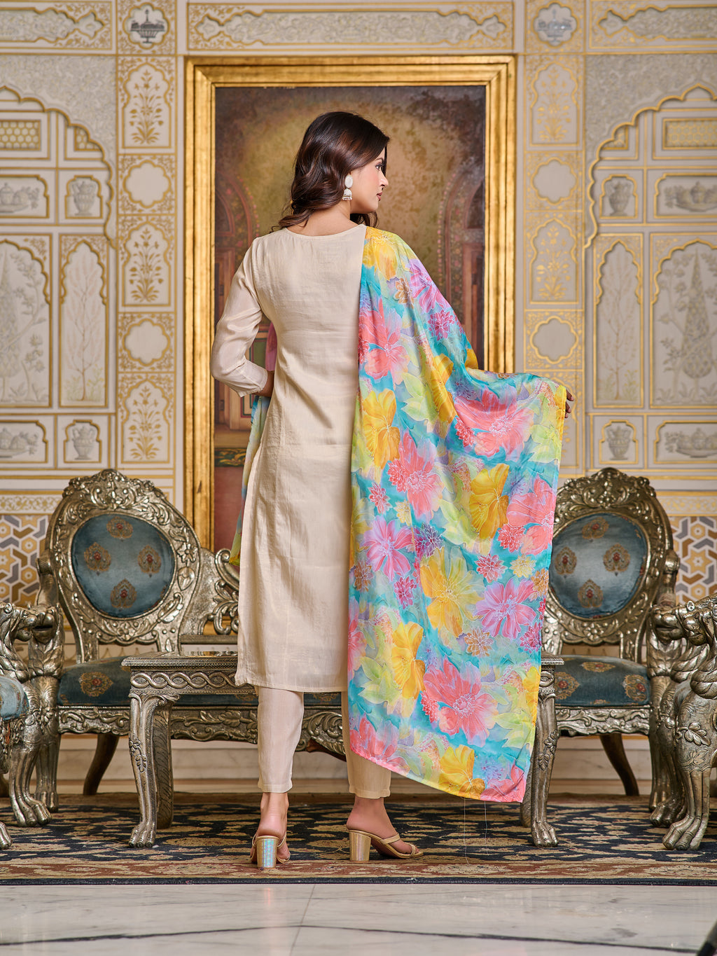 Simar Embroidered Kurti Set with Pant & Dupatta