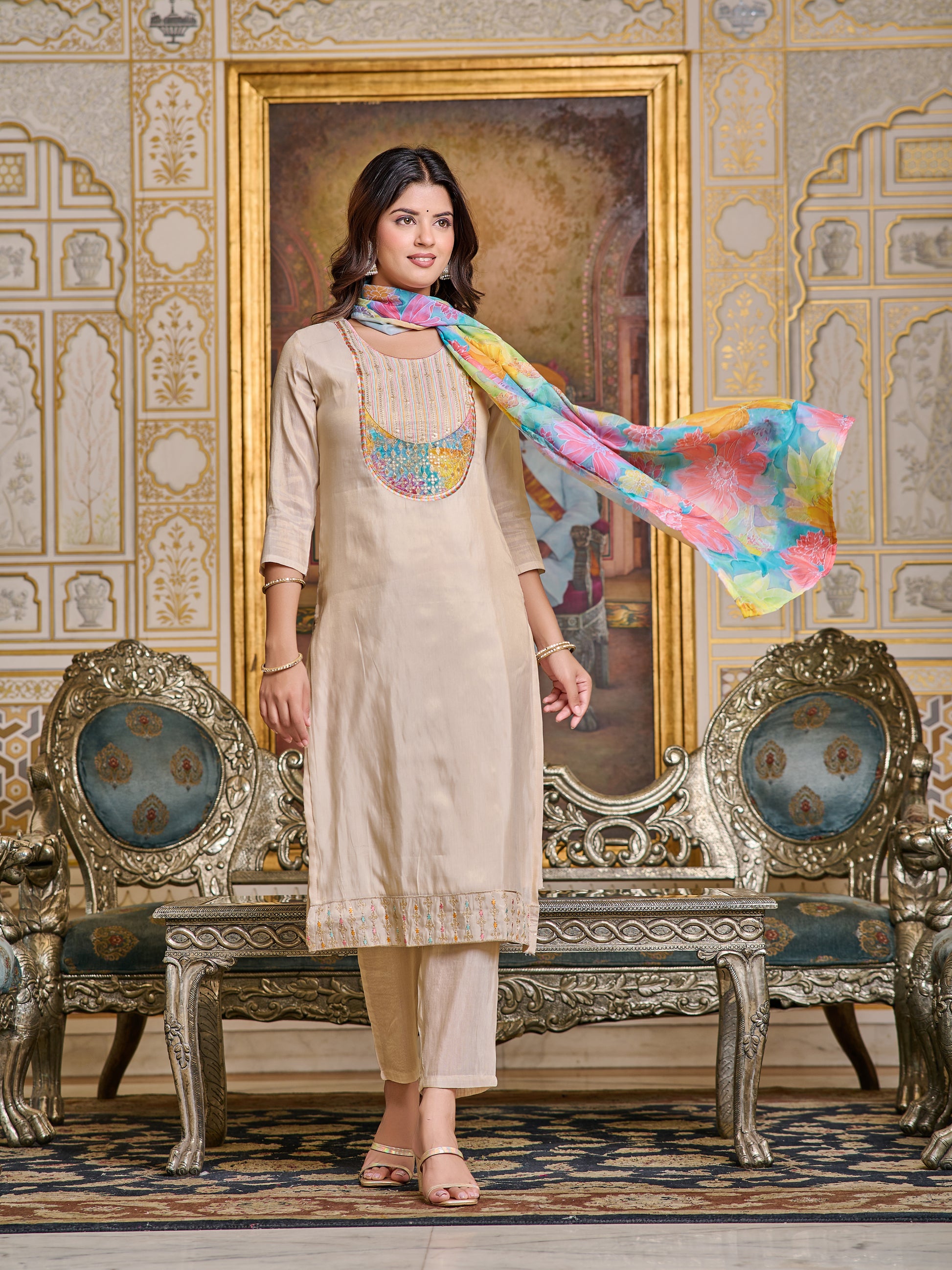 Simar Embroidered Kurti Set with Pant & Dupatta