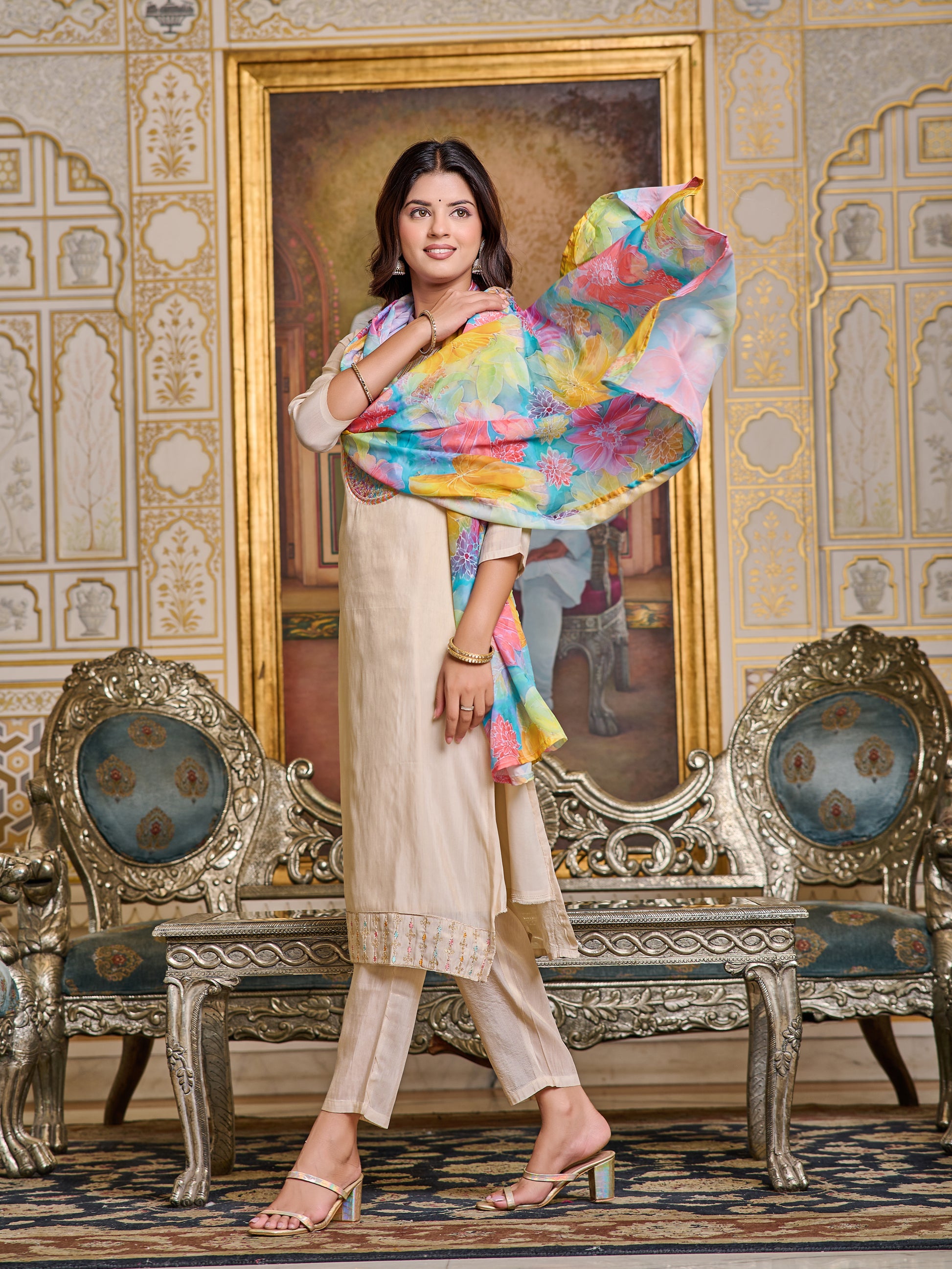 Simar Embroidered Kurti Set with Pant & Dupatta