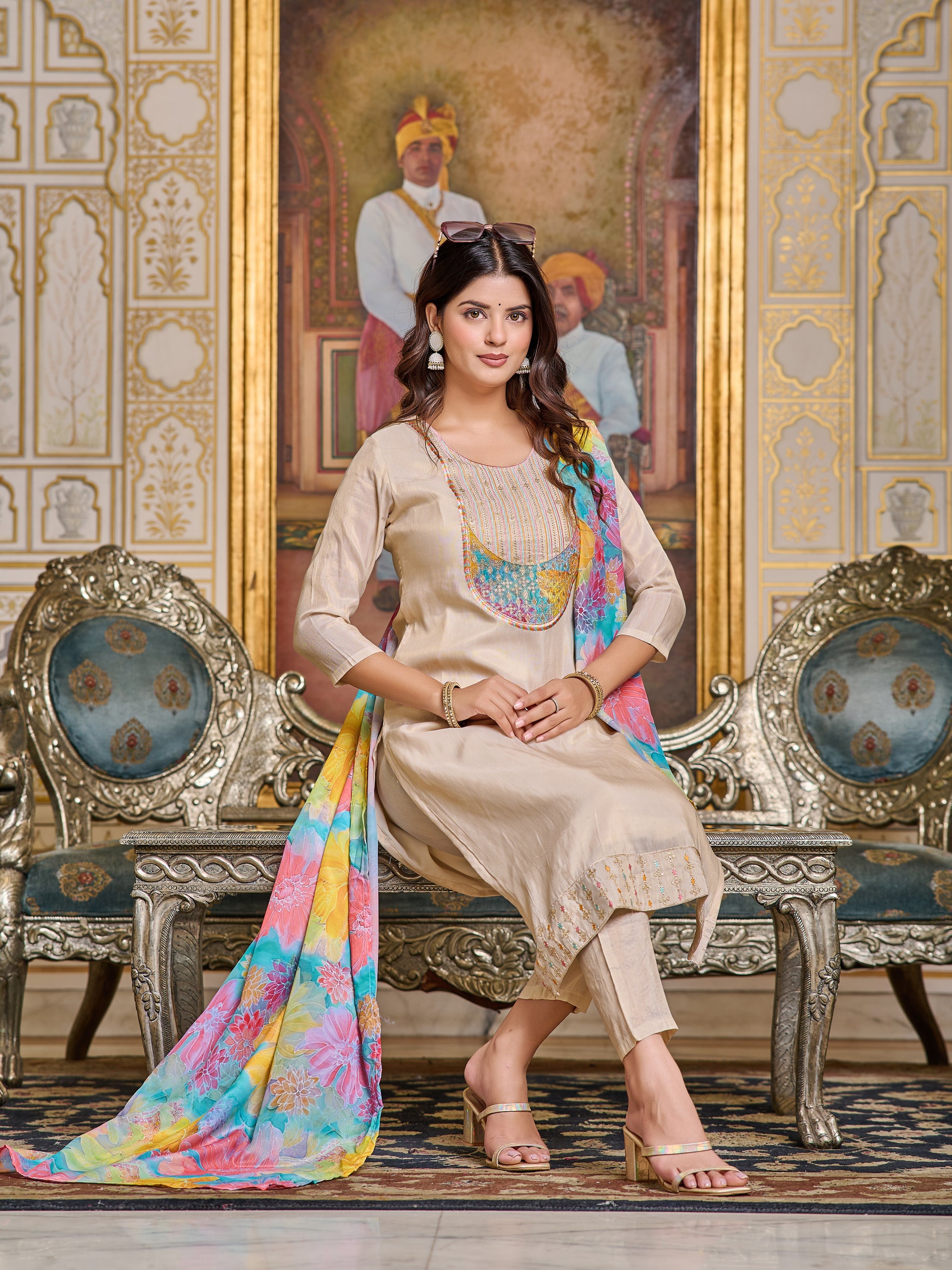 Simar Embroidered Kurti Set with Pant & Dupatta