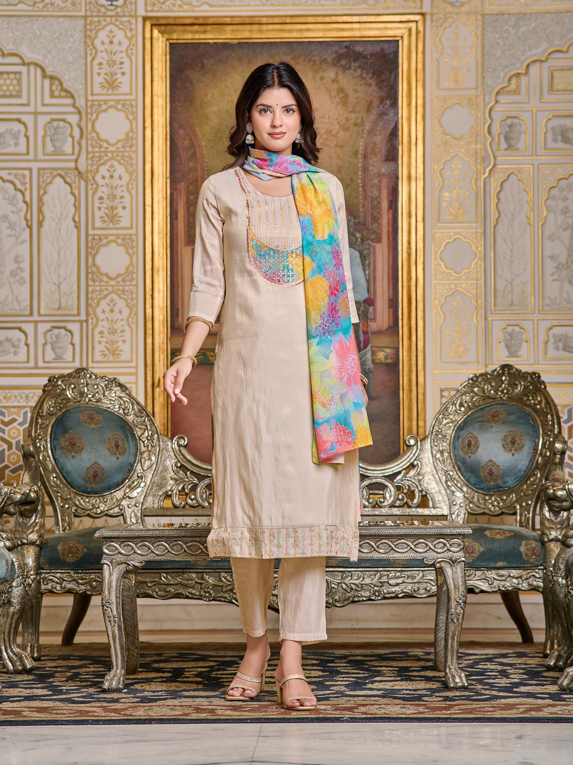 Simar Embroidered Kurti Set with Pant & Dupatta