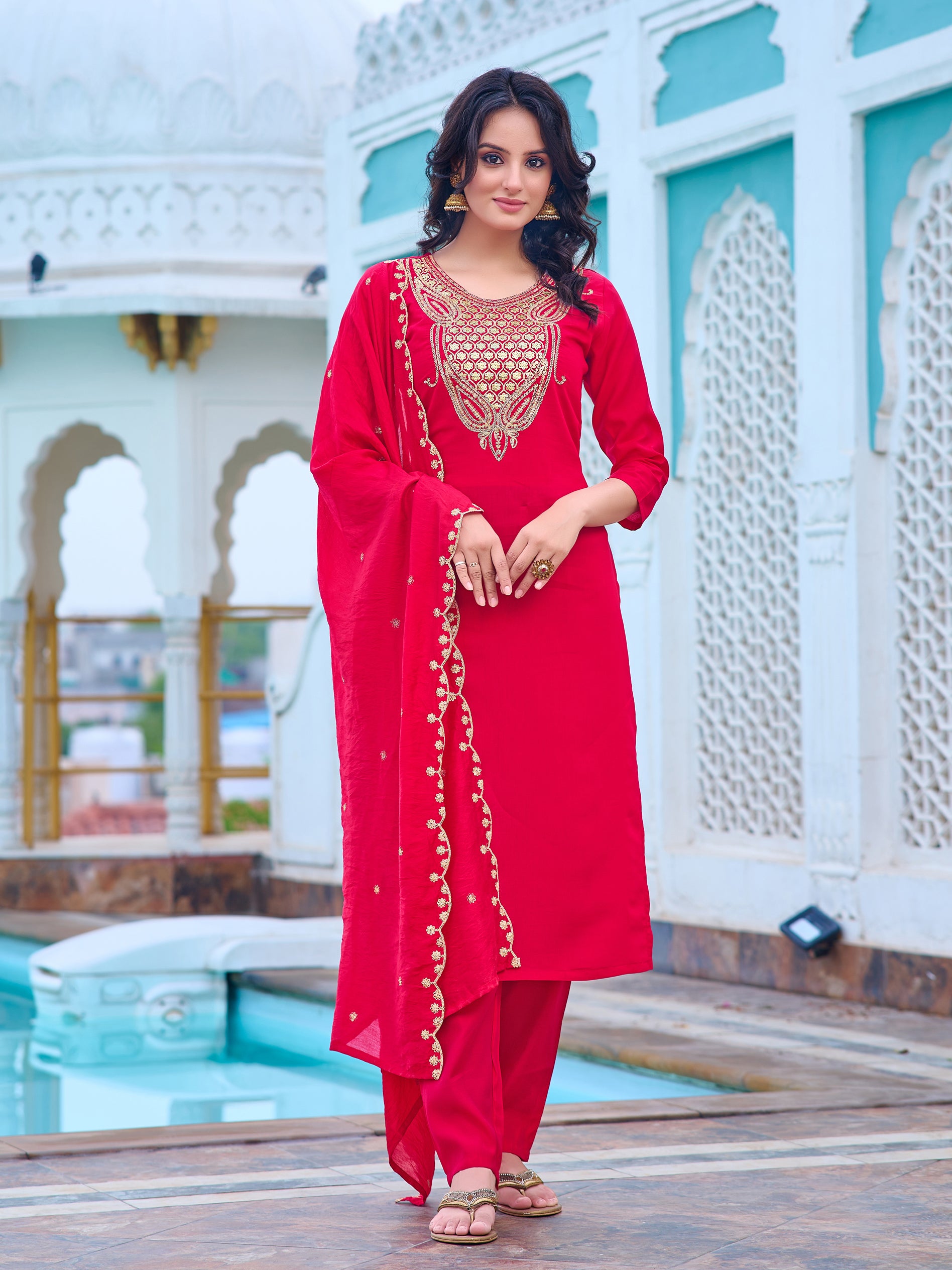 Embroidered Viscose Rayon Kurta Set