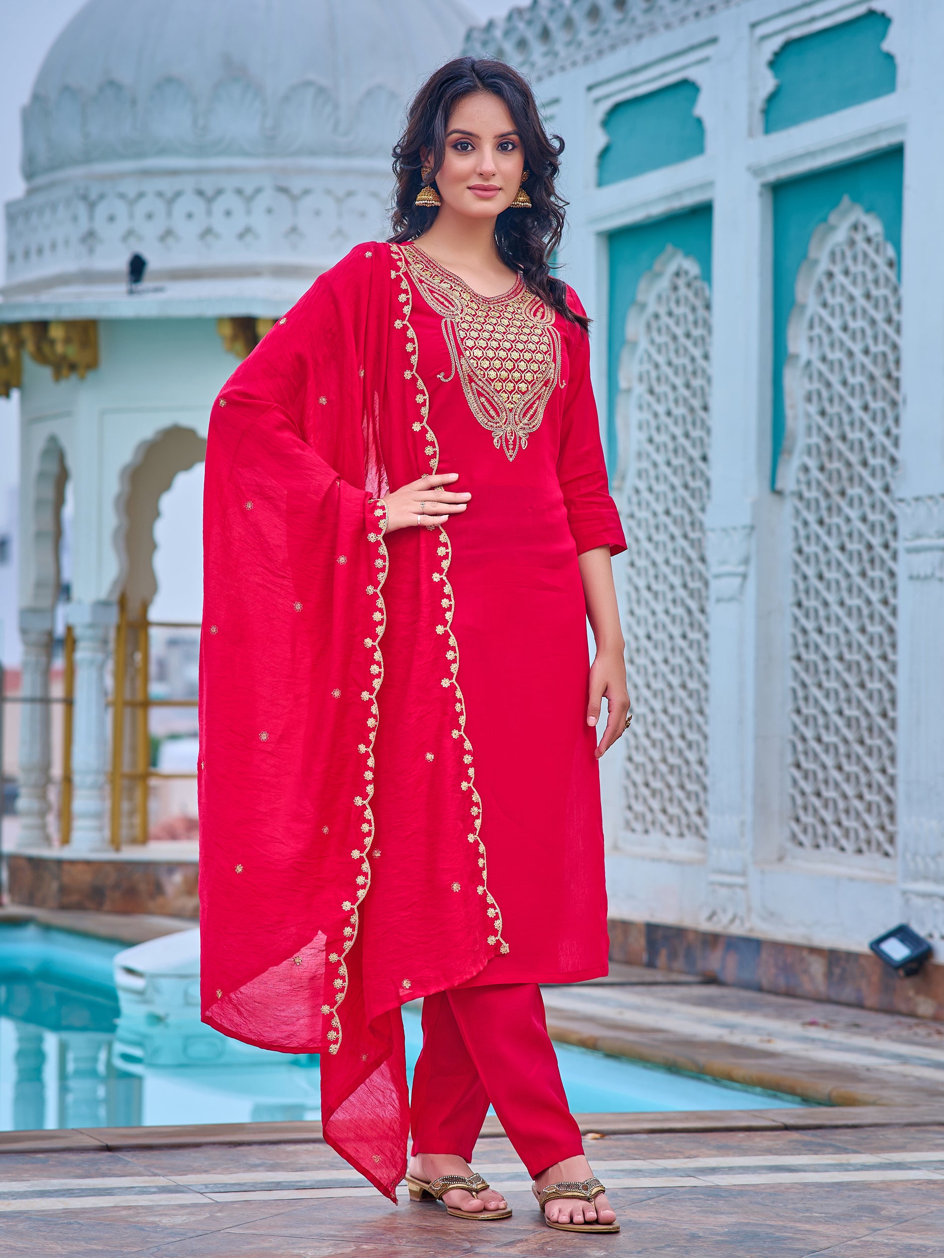 Embroidered Viscose Rayon Kurta Set
