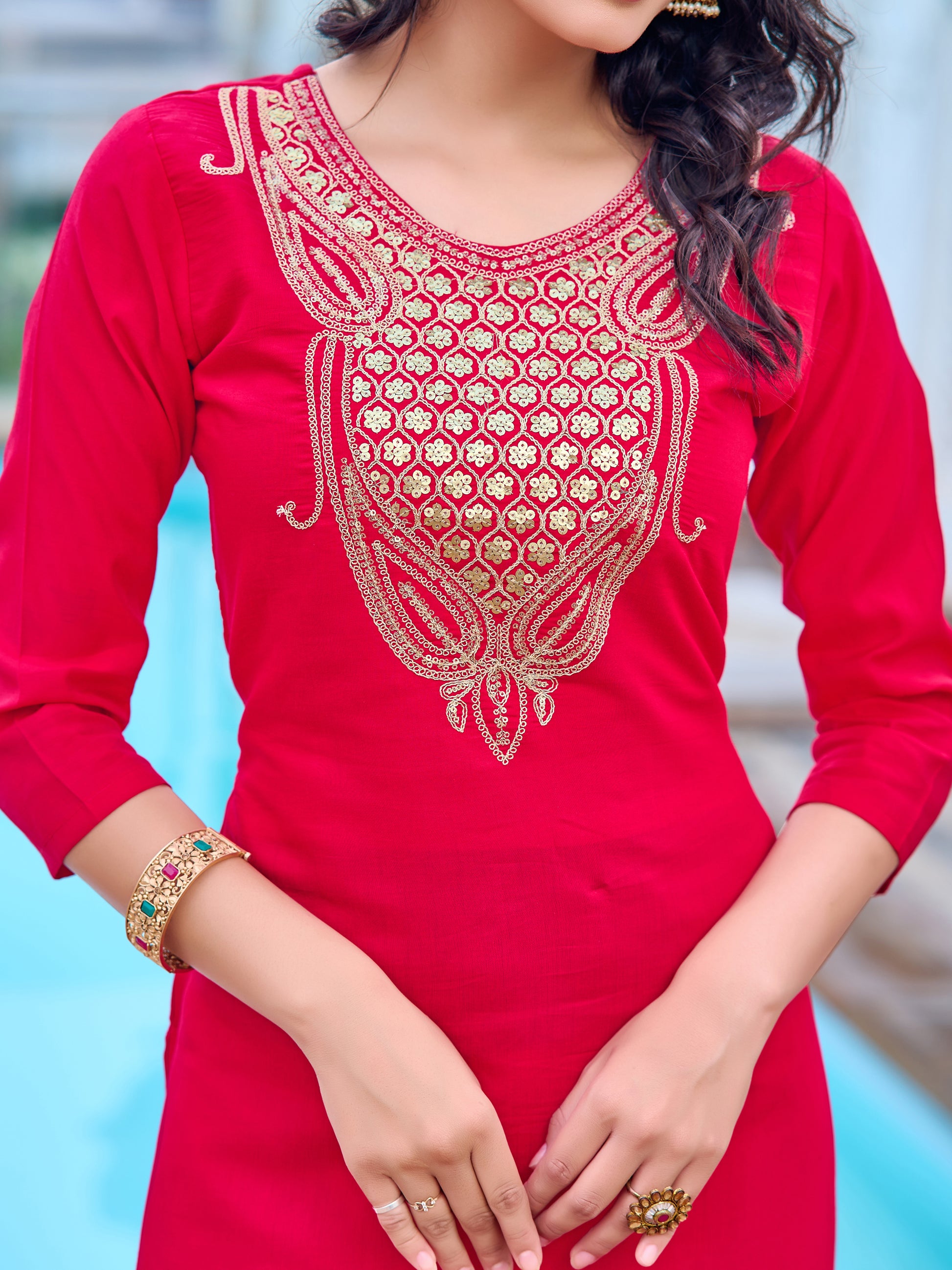 Embroidered Viscose Rayon Kurta Set