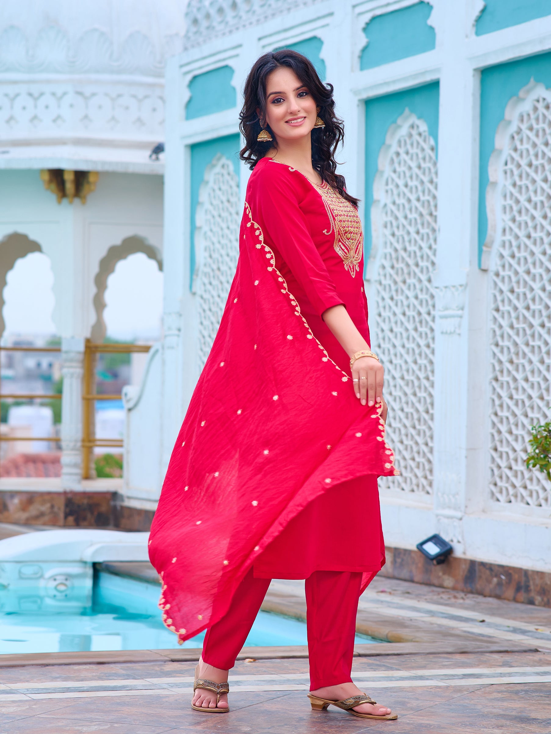 Embroidered Viscose Rayon Kurta Set