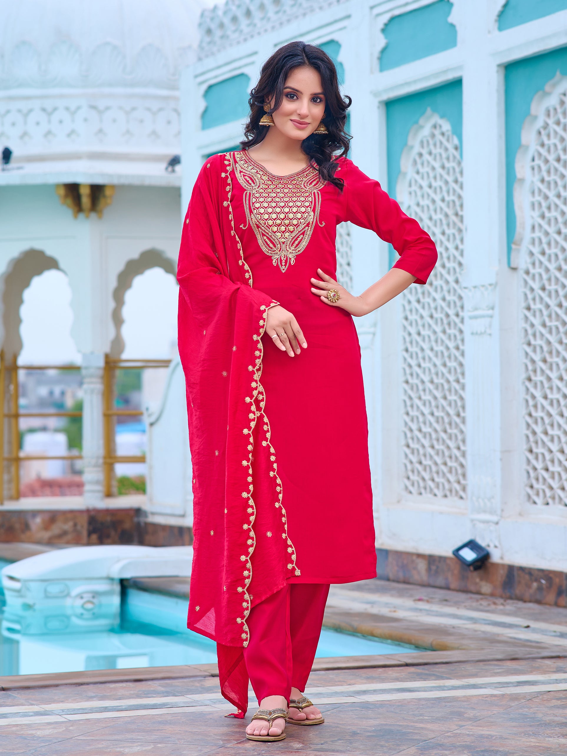 Embroidered Viscose Rayon Kurta Set