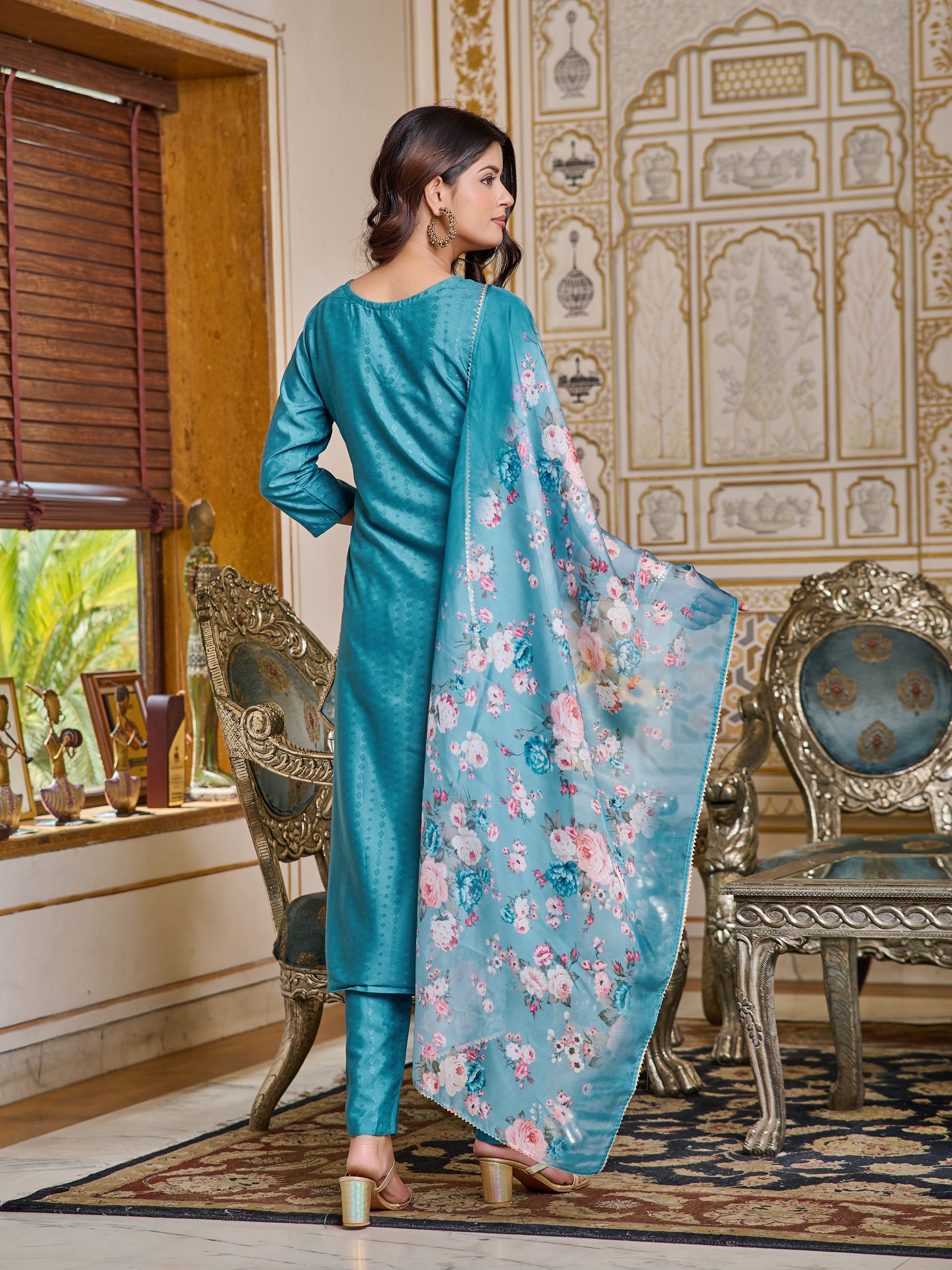 Embroidered Viscose Rayon Kurta Set with Pant & Dupatta